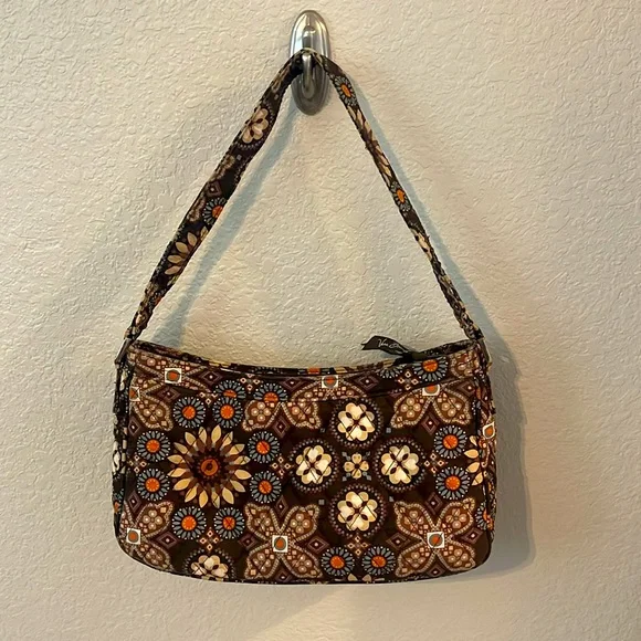 Vera Bradley quilted floral canyon brown/tan/orange design shoulder strap purse - Picture 4 of 13